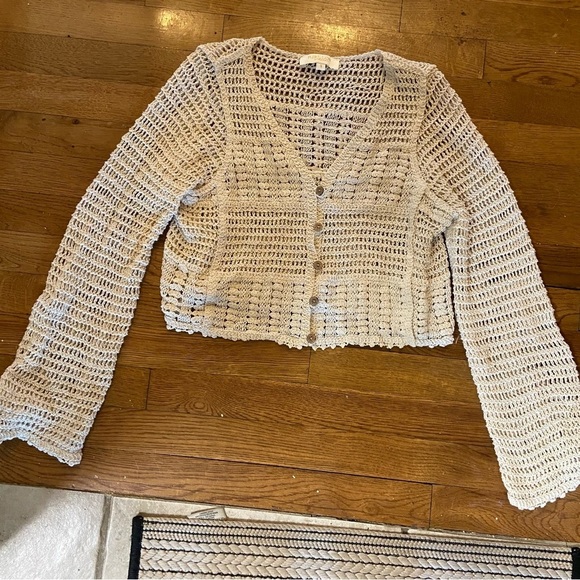Rebellion Again Vintage Crochet Knit Boho Button-Front Cardigan Size S Cropped - Picture 14 of 15